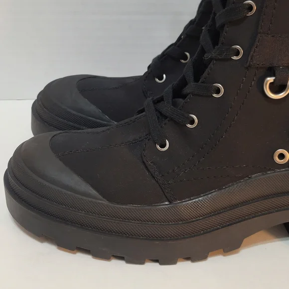 Zara Black Canvas Women's Combat Boots Chunky Heel Lace-up Zip-up Sz40 (US Sz9) - Picture 6 of 16